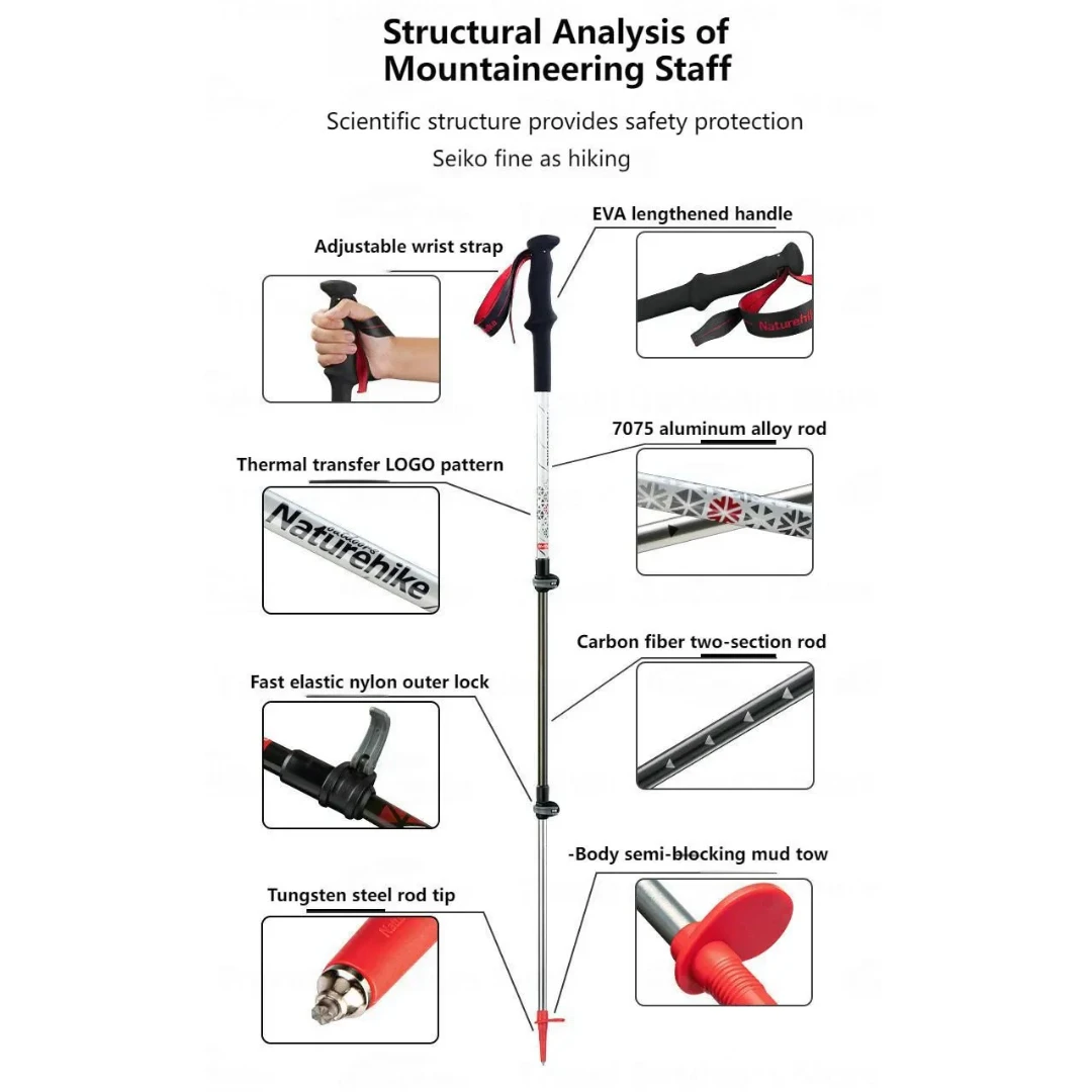 Naturehike Hoar UL Carbon Aluminum Outer Lock Trekking Pole 60-120cm - White 4 Naturehike Hoar UL Carbon Aluminum Outer Lock Trekking Pole 60-120cm - White - Image 4