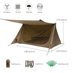 OneTigris Backwoods Bungalow Ultralight Bushcraft Shelter - Coyote Brown -Montanic Sale Store CE BHS02 CB 04