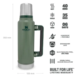 NEW Stanley Classic Vacuum Bottle 1.5QT Hammertone Green -Montanic Sale Store ClassicVacuum1.5QT 10 08265 001