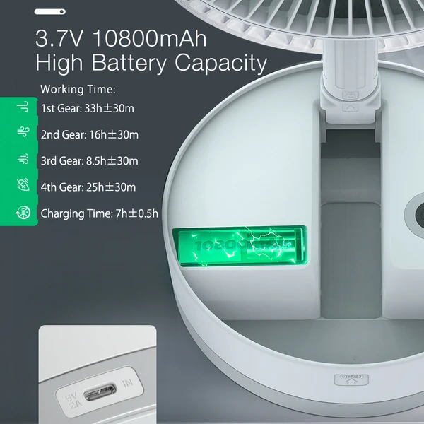 P10 Folding Retractable Camping Fan - Black 10 P10 Folding Retractable Camping Fan - Black - Image 10