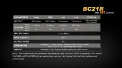 Fenix BC21R USB Rechargable Bicycle Light 880 Lumens -Montanic Sale Store Runtime chart BC21R 59457.1472653731