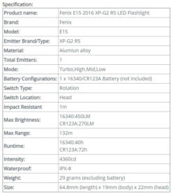 Fenix E15 LED Flashlight (2016 Edition) -Montanic Sale Store spo8 1